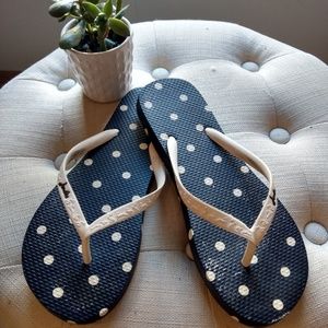 Joules Navy & White Polka Dot Flip Flops Size 7/8
